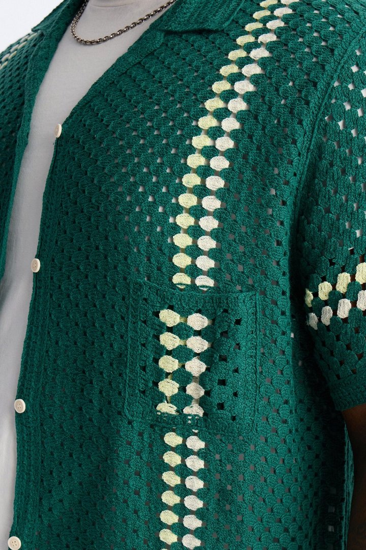 Ivy Club Crochet Button Up Shirt - Green