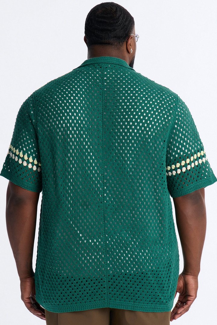 Ivy Club Crochet Button Up Shirt - Green