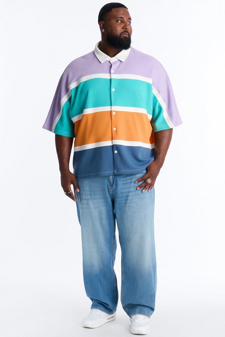 Oversized Spring Rush Pique Button Up Shirt - Blue