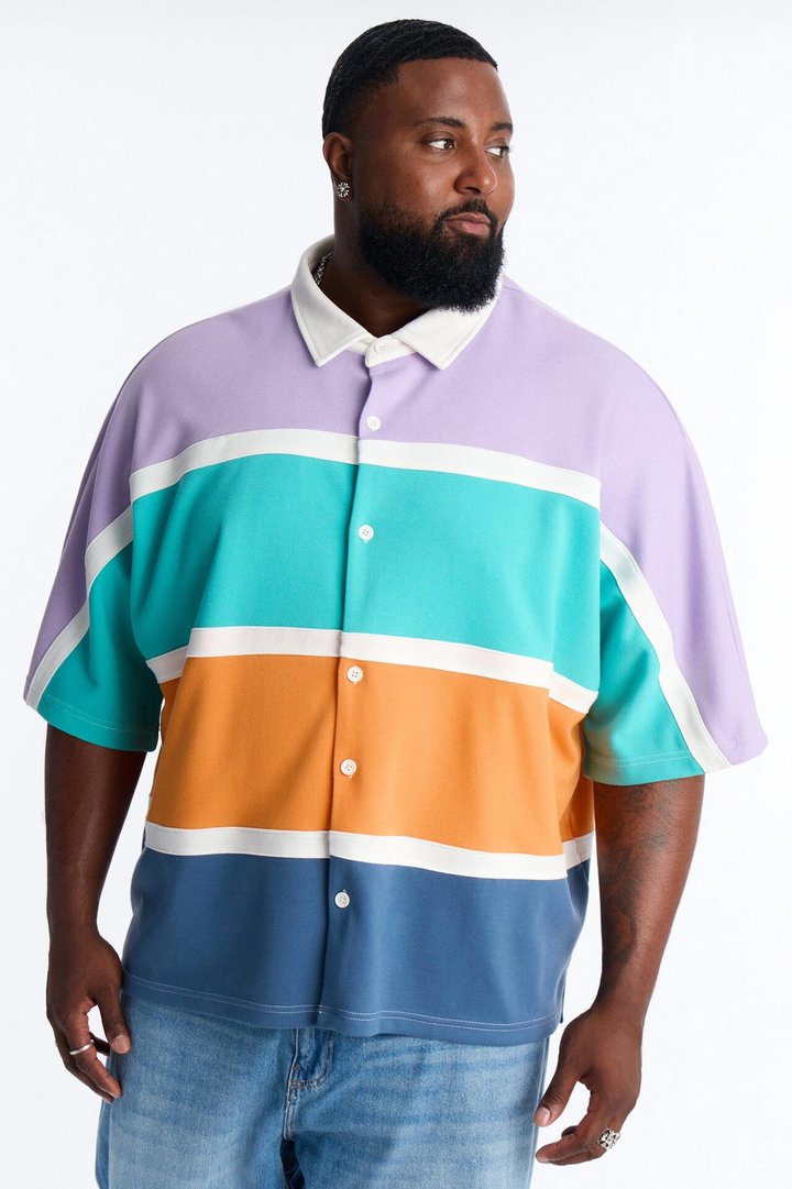 Oversized Spring Rush Pique Button Up Shirt - Blue