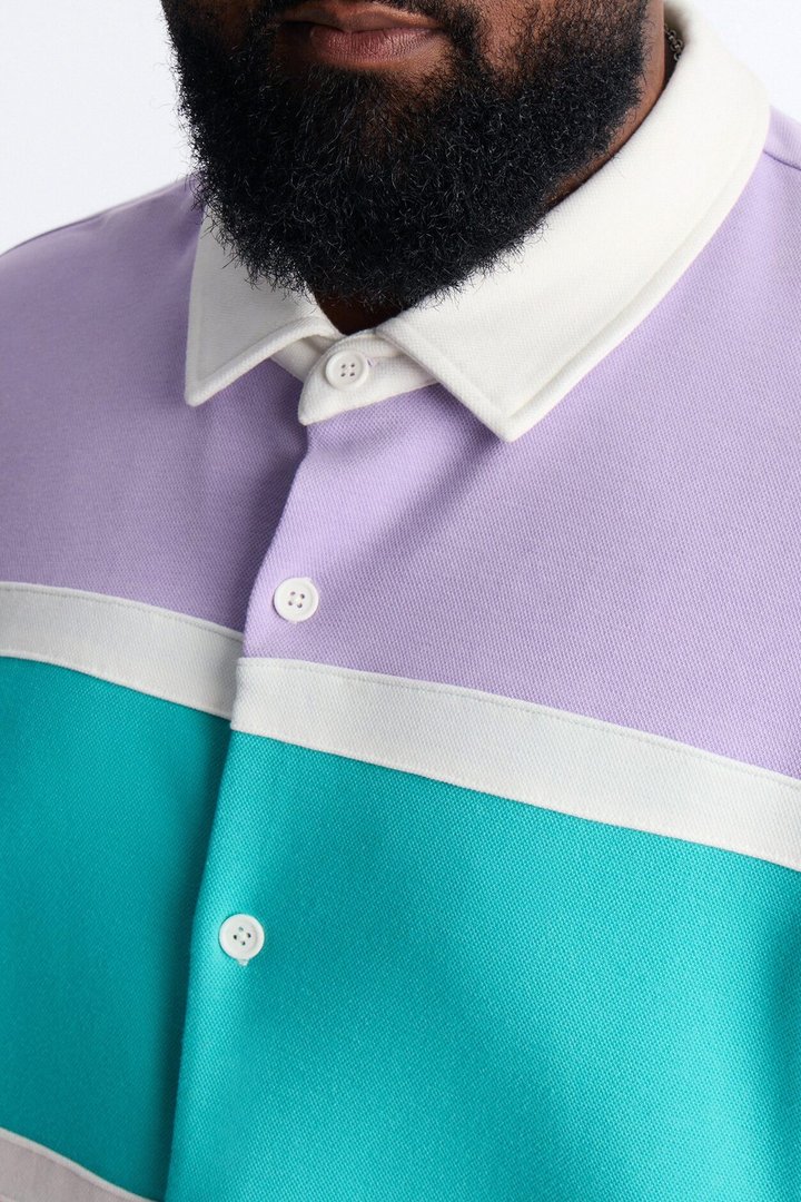 Oversized Spring Rush Pique Button Up Shirt - Blue