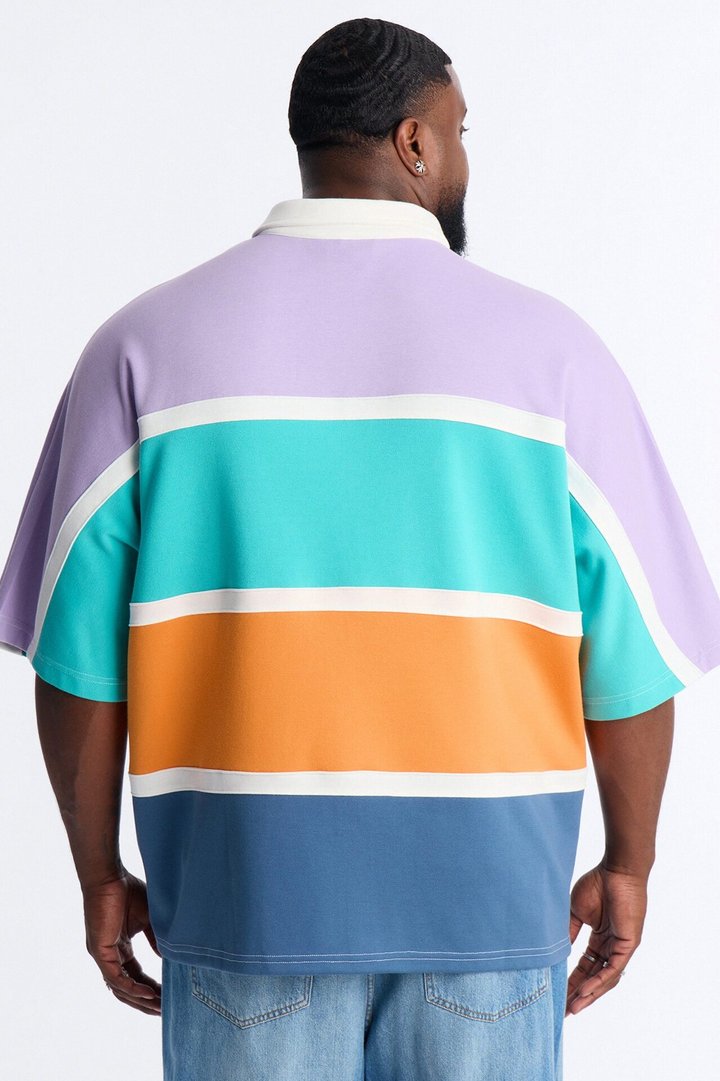 Oversized Spring Rush Pique Button Up Shirt - Blue