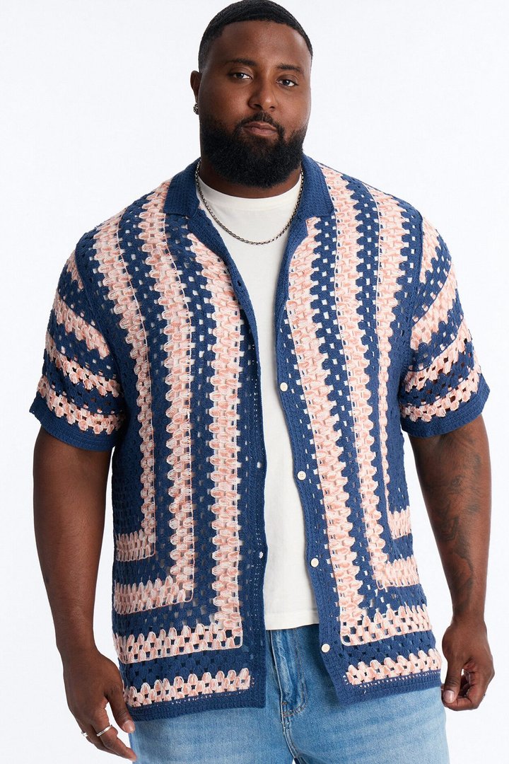Cropped Color Paradise Crochet Button Up Shirt - Multi Color
