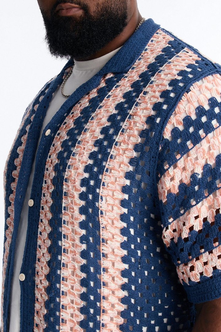 Cropped Color Paradise Crochet Button Up Shirt - Multi Color