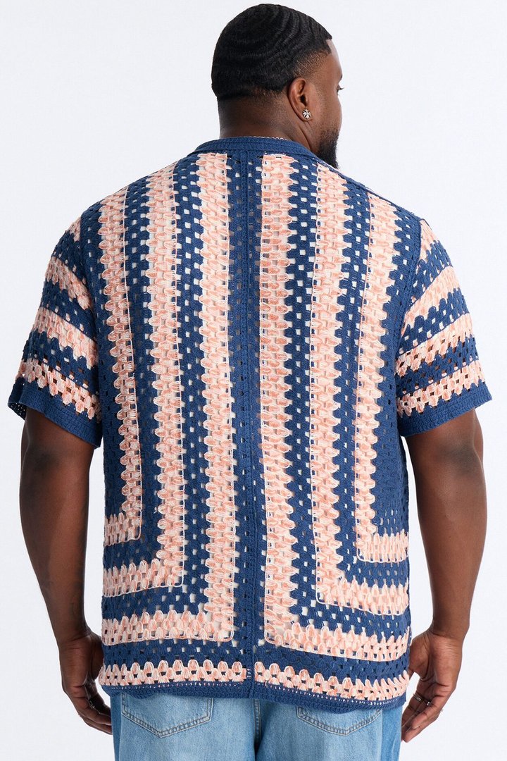 Cropped Color Paradise Crochet Button Up Shirt - Multi Color