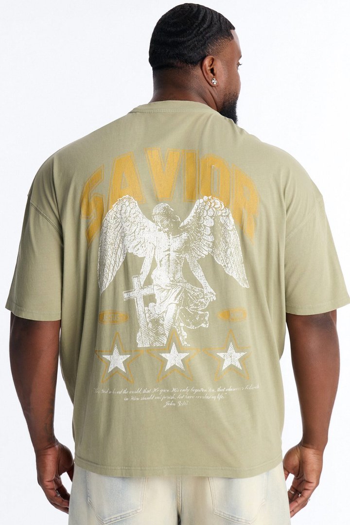 Our Savior Jesus Oversized Short Sleeve Tee - Olive