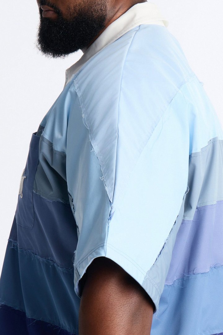 Oversized Frayed Zip Collar Polo - Blue