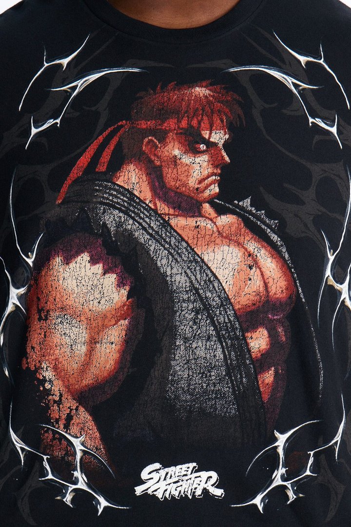 Street Fighter Evil Ryu Raging Demon Boxy Short Sleeve Tee - Black