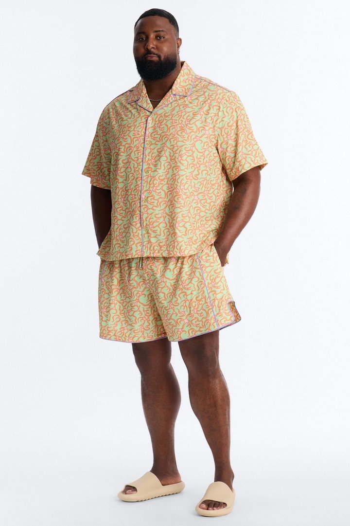 Relaxed Spring Break Fling Cuban Collar Button Up Shirt - Multi Color