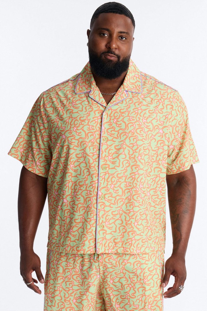 Relaxed Spring Break Fling Cuban Collar Button Up Shirt - Multi Color