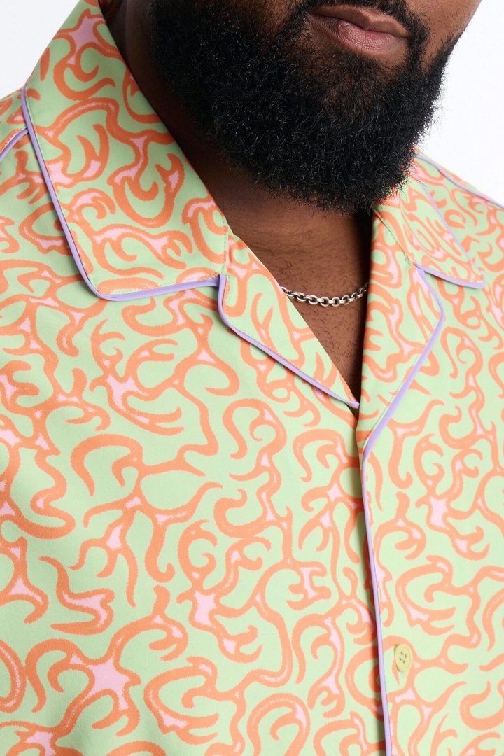 Relaxed Spring Break Fling Cuban Collar Button Up Shirt - Multi Color