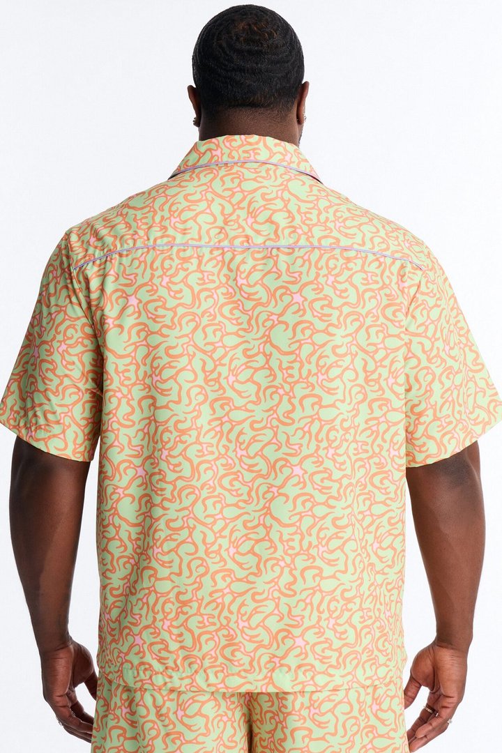 Relaxed Spring Break Fling Cuban Collar Button Up Shirt - Multi Color