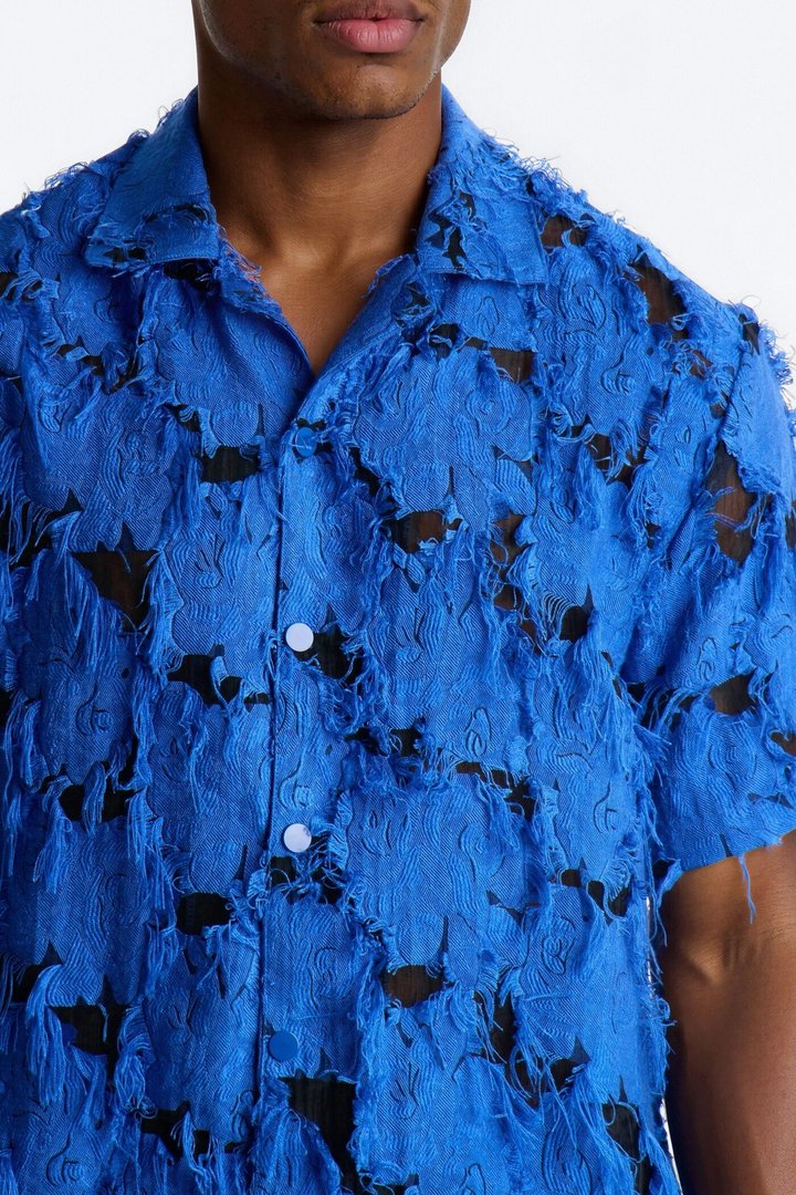 Relaxed Desert Oracle Cuban Collar Button Up Shirt - Blue