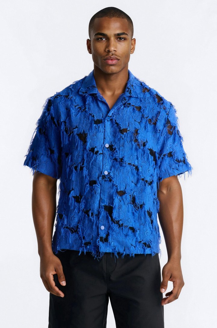 Relaxed Desert Oracle Cuban Collar Button Up Shirt - Blue