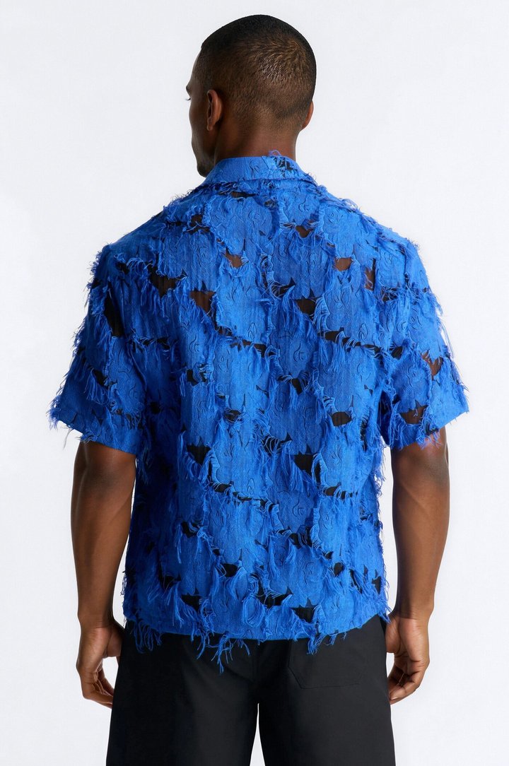 Relaxed Desert Oracle Cuban Collar Button Up Shirt - Blue