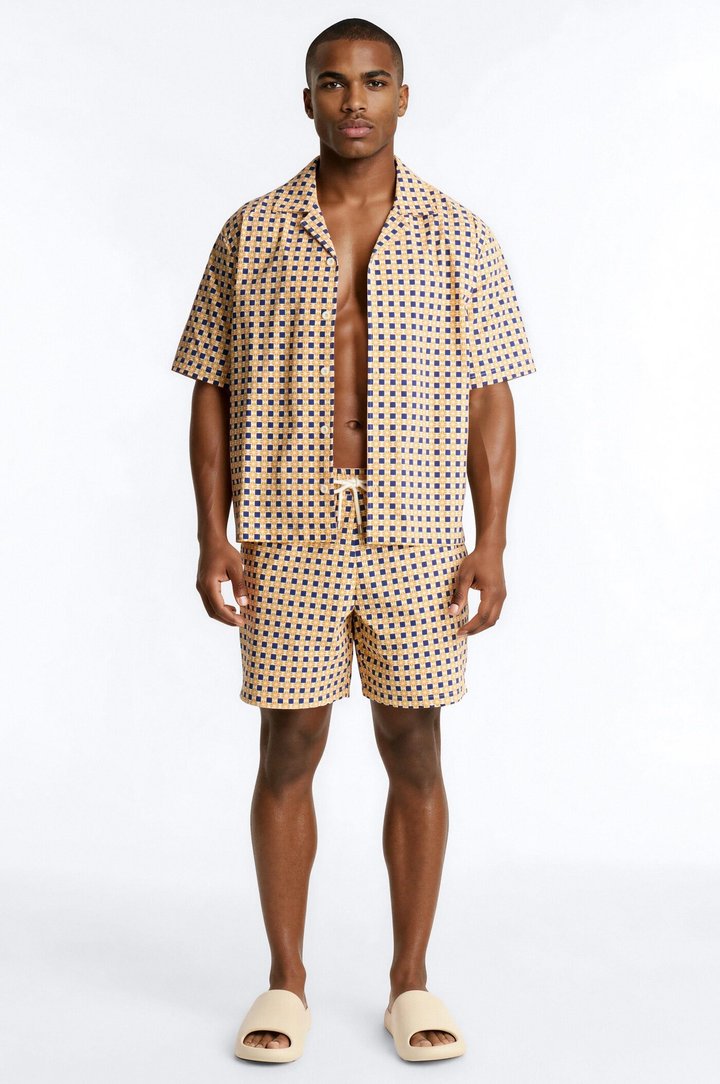 Relaxed Laguna Mosaic Cuban Collar Button Up Shirt - Multi Color
