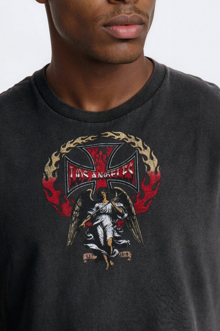 Los Angeles Angel Vintage Print Muscle Tank Shirt - Black