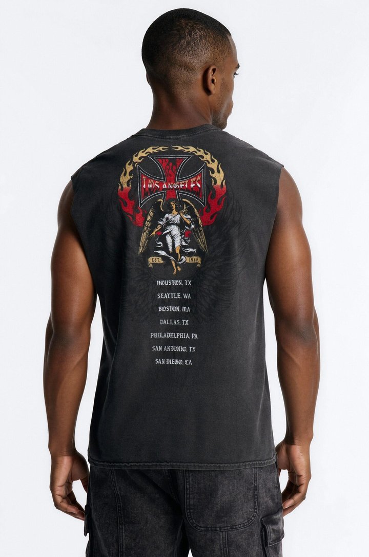 Los Angeles Angel Vintage Print Muscle Tank Shirt - Black