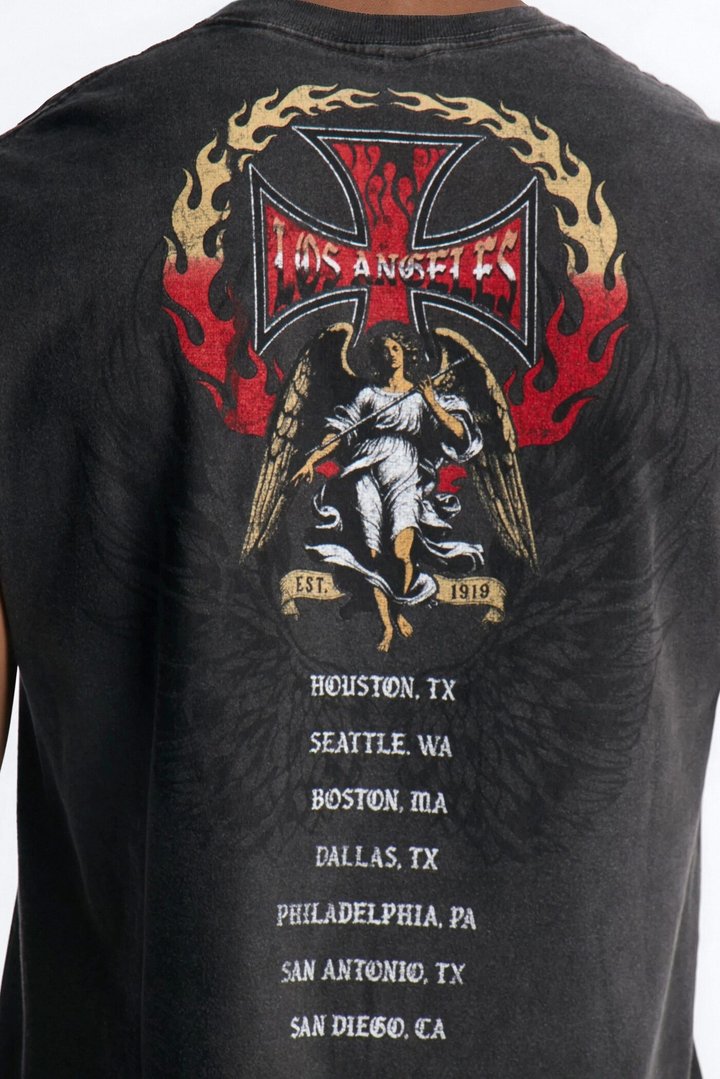 Los Angeles Angel Vintage Print Muscle Tank Shirt - Black