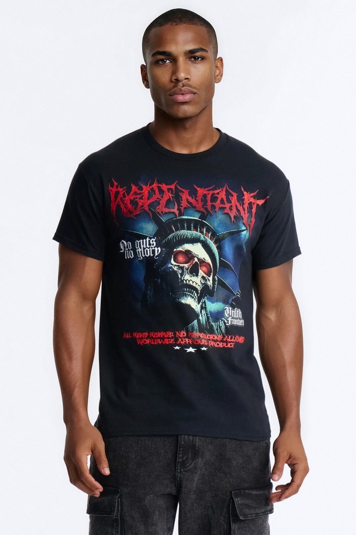 Repentant Skull Graphic Short Sleeve Tee - Black