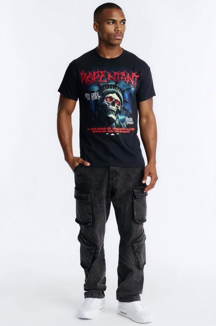 Repentant Skull Graphic Short Sleeve Tee - Black