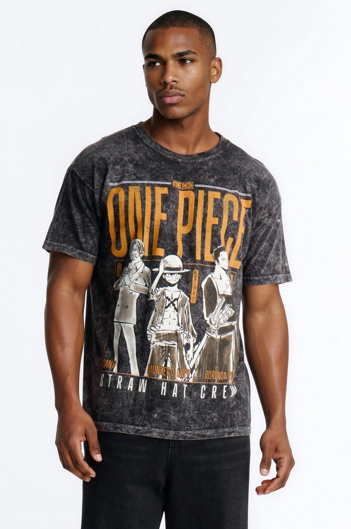 One Piece Straw Hat Pirates Oversized Short Sleeve Tee - Black