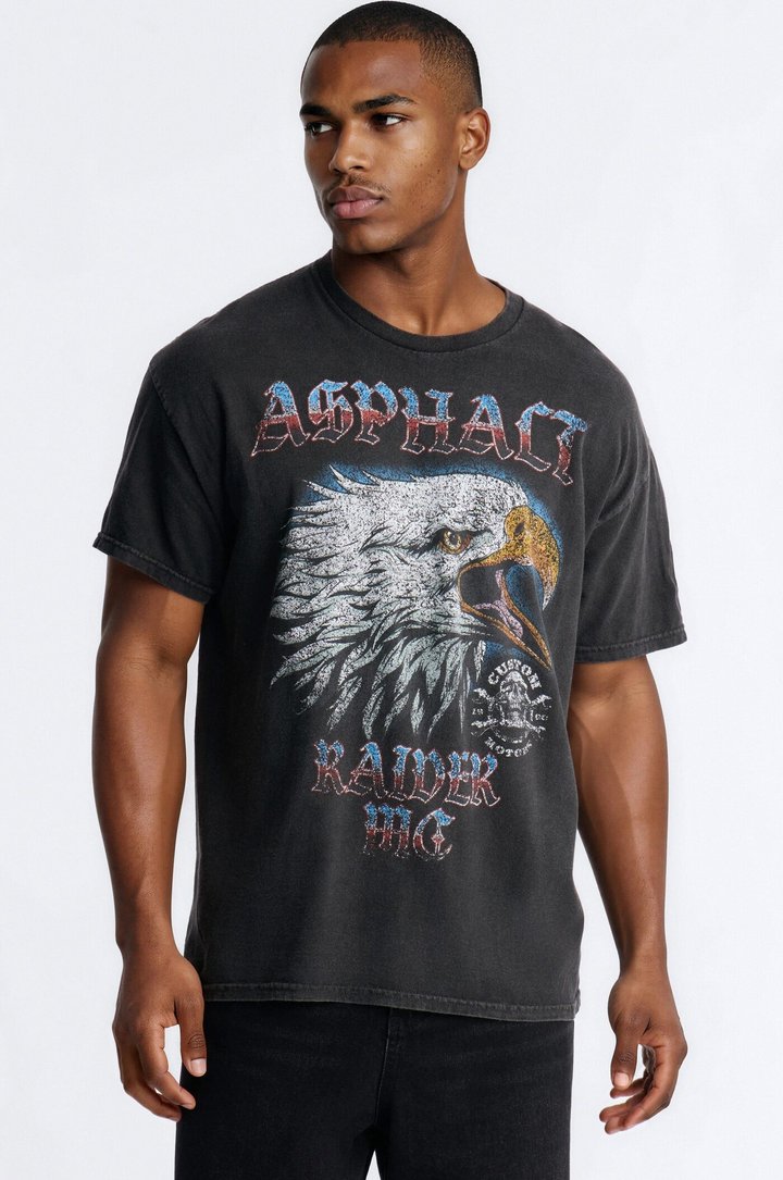Asphalt Raiders MC Eagle Vintage Oversized Short Sleeve Tee - Black