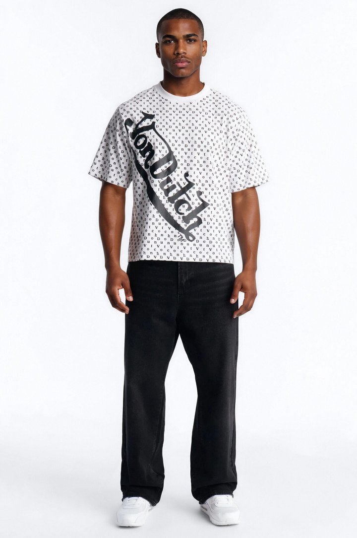 Von Dutch All Over Boxy Heavyweight Short Sleeve Tee - White