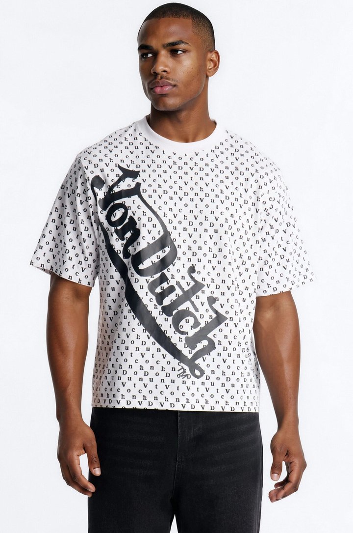 Von Dutch All Over Boxy Heavyweight Short Sleeve Tee - White