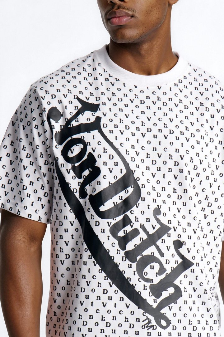 Von Dutch All Over Boxy Heavyweight Short Sleeve Tee - White