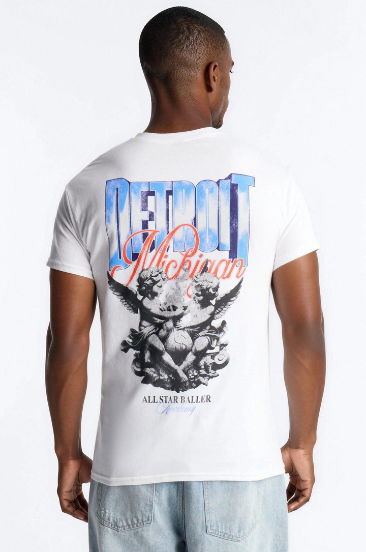 Detroit Michigan Angel Graphic Short Sleeve Tee - White
