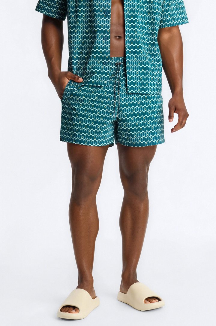 Disco Plunge Geometric Swim Trunk 4″ - Teal/combo