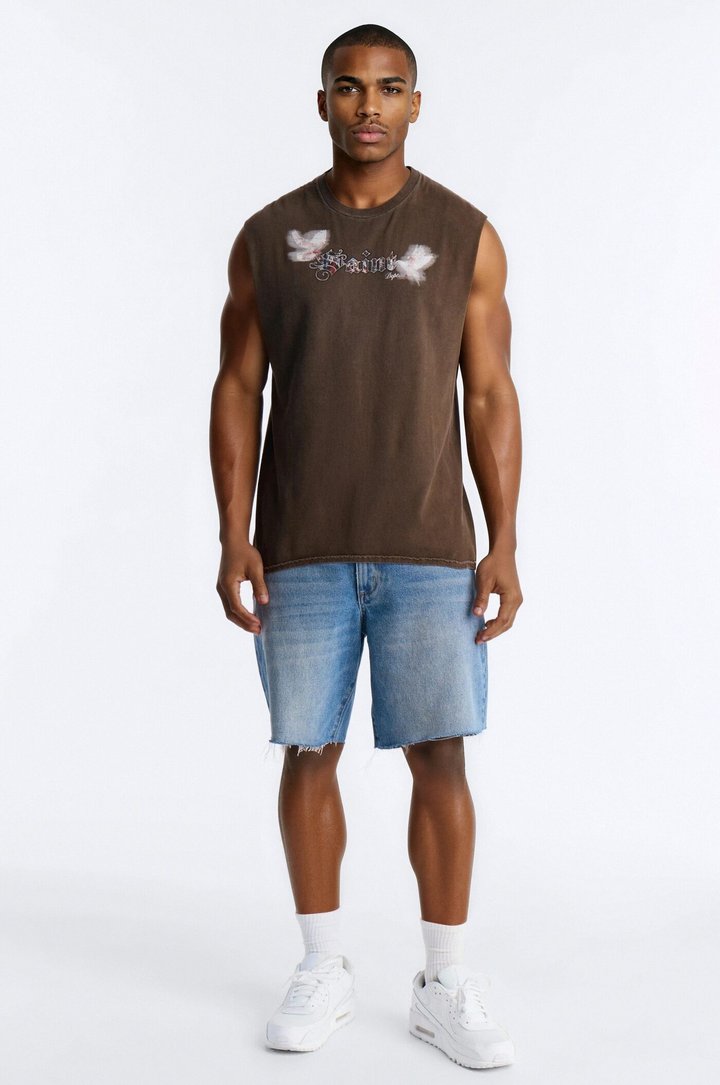 Saint Doves And Angel Vintage Print Muscle Tank Shirt - Taupe