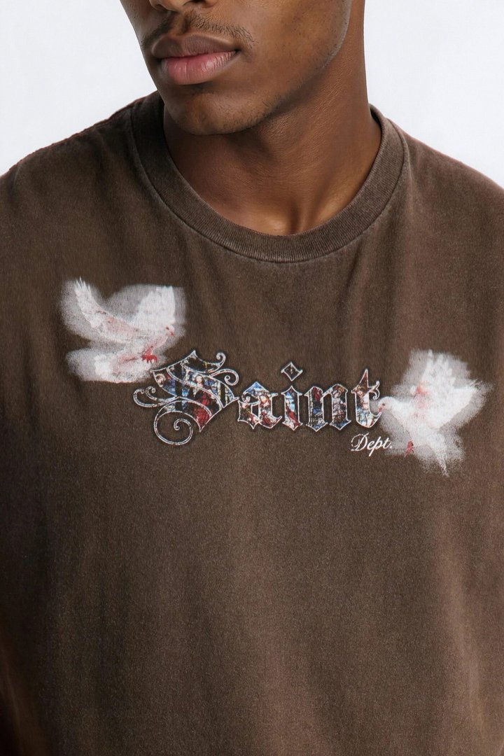 Saint Doves And Angel Vintage Print Muscle Tank Shirt - Taupe