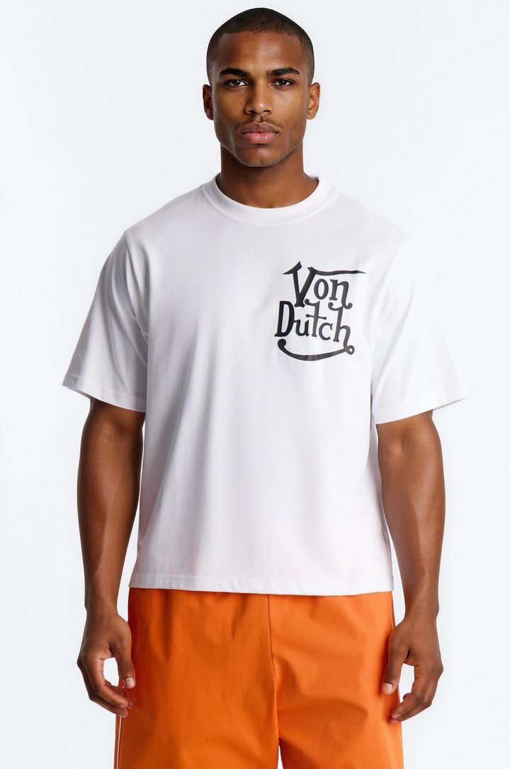 Von Dutch Logo Boxy Heavyweight Short Sleeve Tee - White