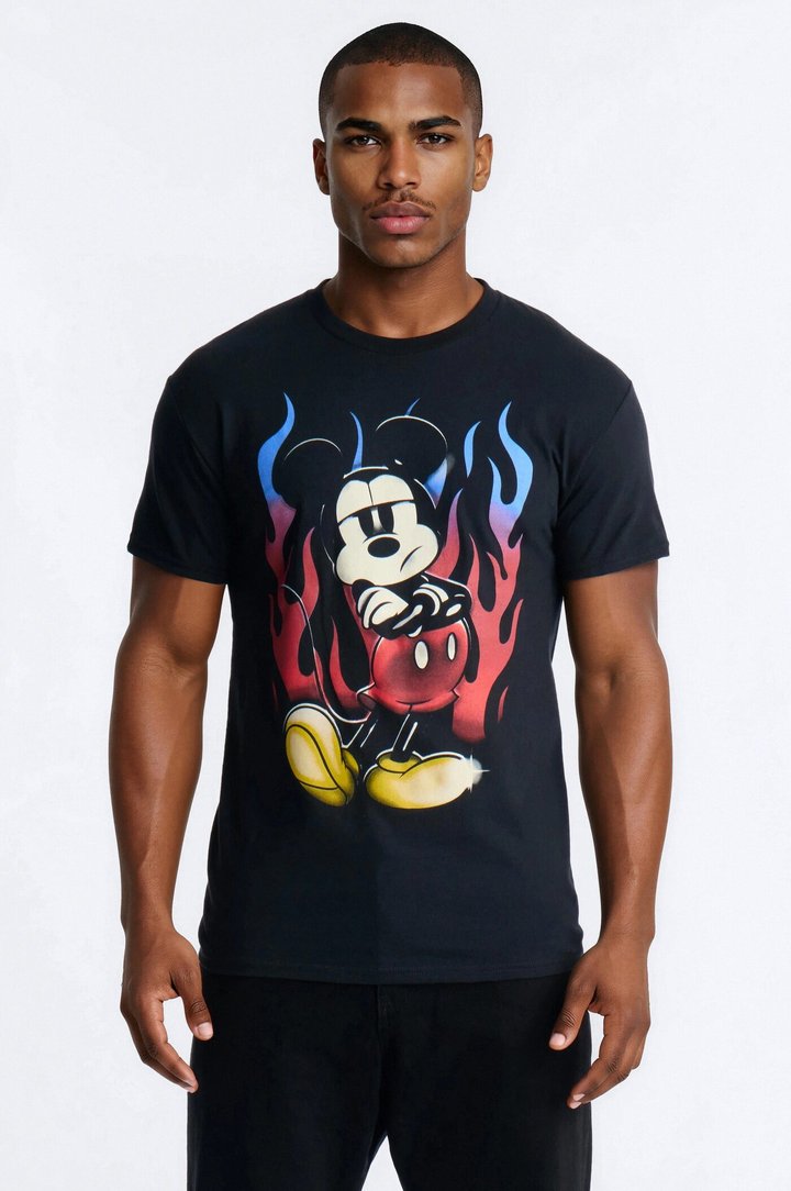 Boxy Disney Mickey Mouse Moto Flame Short Sleeve Tee - Black