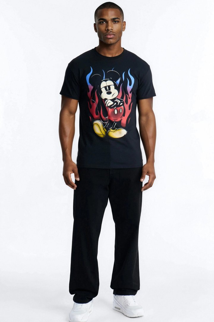 Boxy Disney Mickey Mouse Moto Flame Short Sleeve Tee - Black