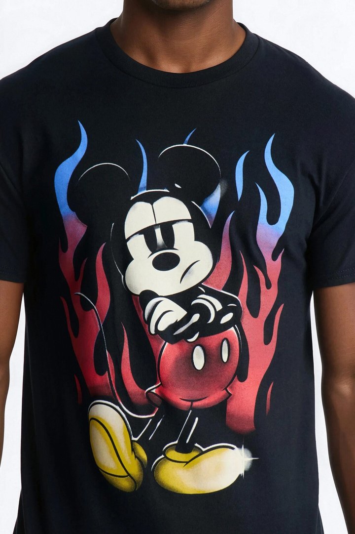 Boxy Disney Mickey Mouse Moto Flame Short Sleeve Tee - Black