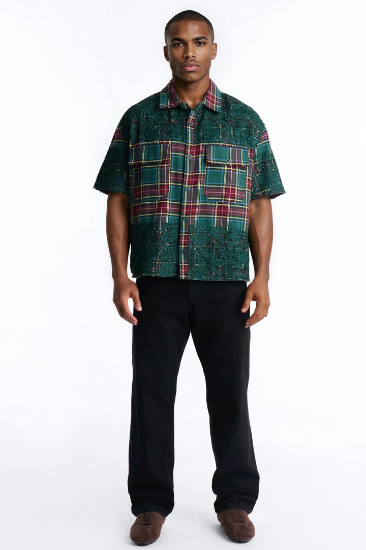 Boxy Garden Of Tomorrow Plaid Button Up Shirt - Green/combo