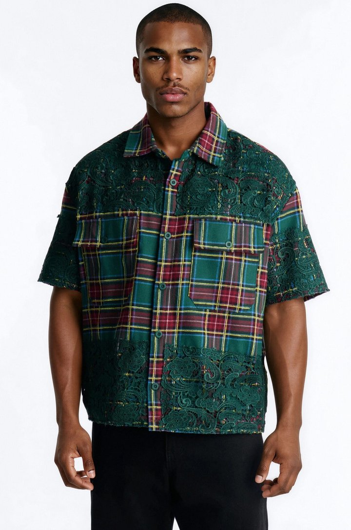 Boxy Garden Of Tomorrow Plaid Button Up Shirt - Green/combo
