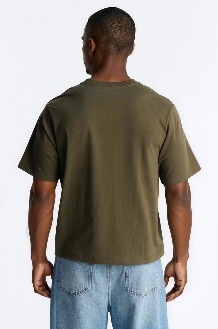 Von Dutch Fire Logo Boxy Heavyweight Short Sleeve Tee - Olive