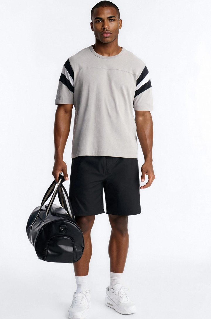Boxy Varsity Stripe Tee - Grey/combo