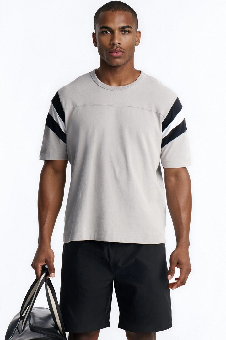 Boxy Varsity Stripe Tee - Grey/combo