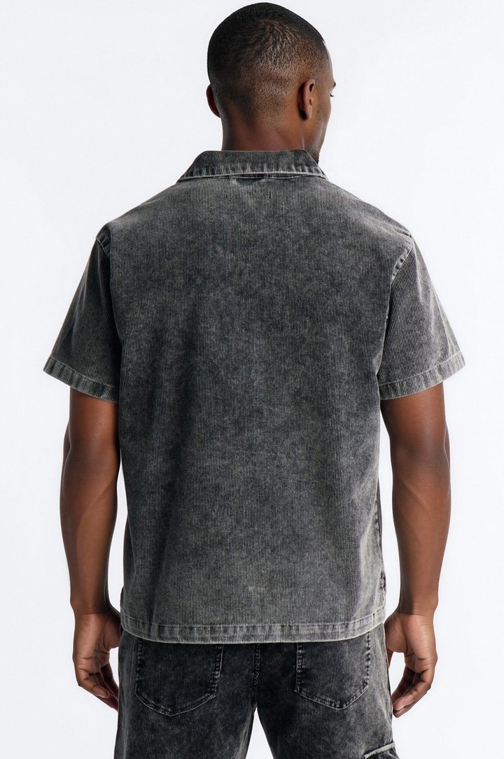 Ohio Corduroy Johnny Collar Polo - Black Wash