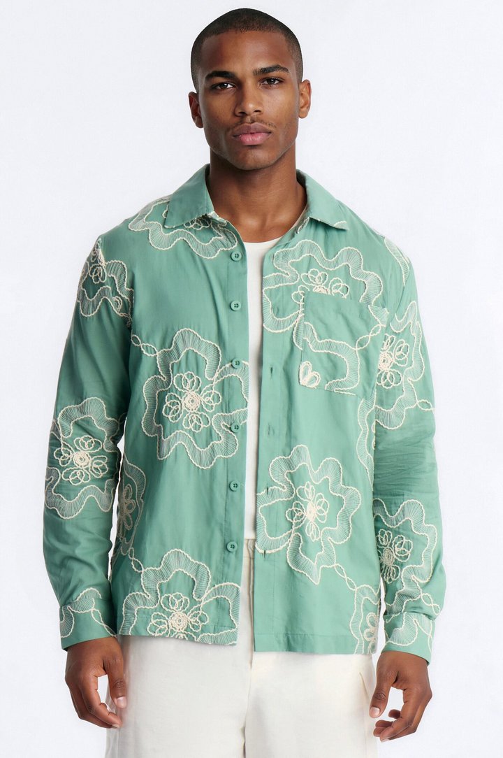 Fleur Entwine Long Sleeve Button Up Shirt - Mint