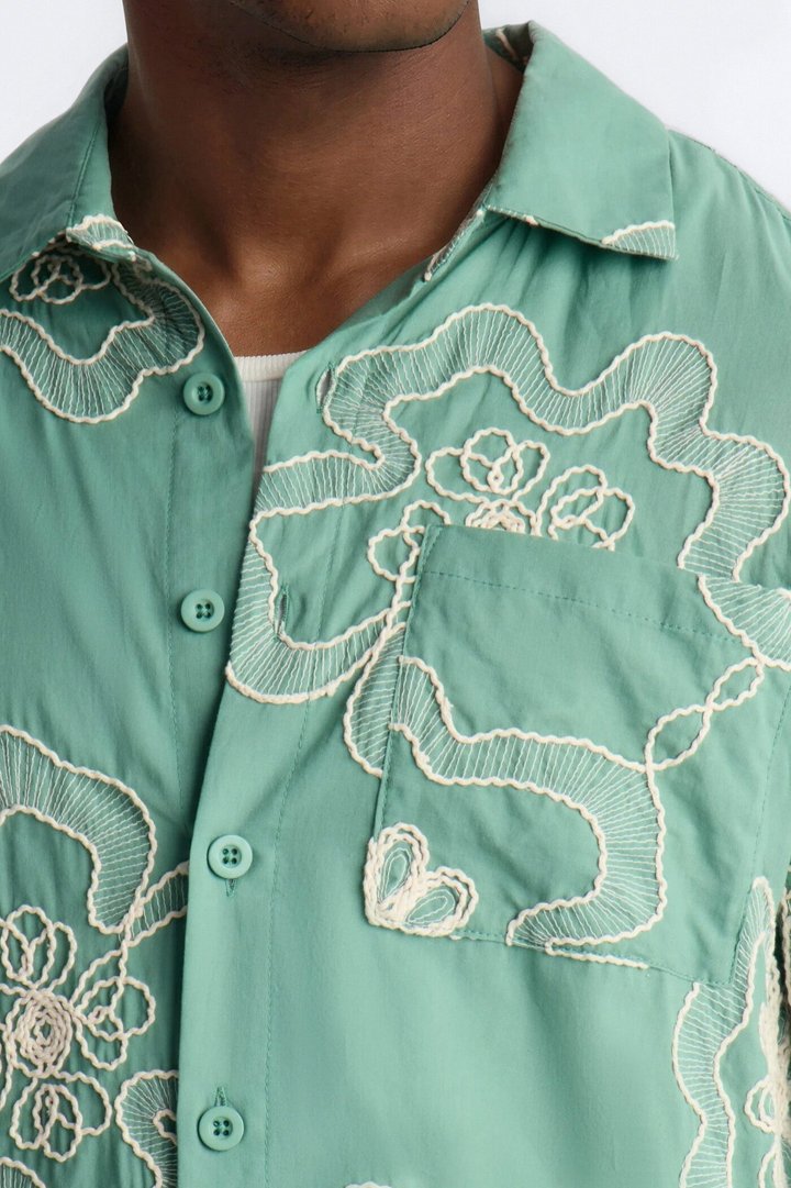 Fleur Entwine Long Sleeve Button Up Shirt - Mint