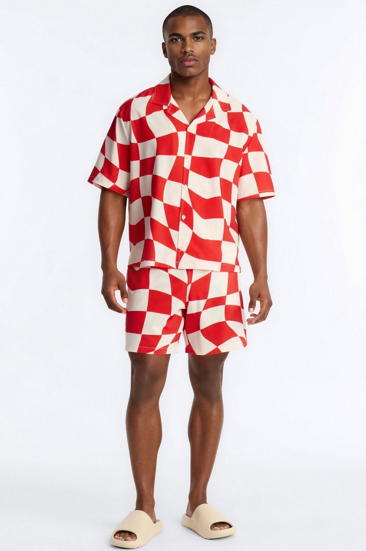 Apex Sector Checkered Swim Trunk 7″ - Red