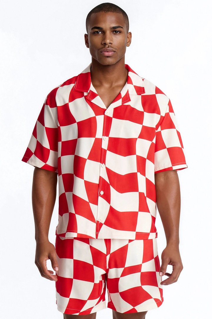 Apex Sector Checkered Cuban Collar Button Up - Red