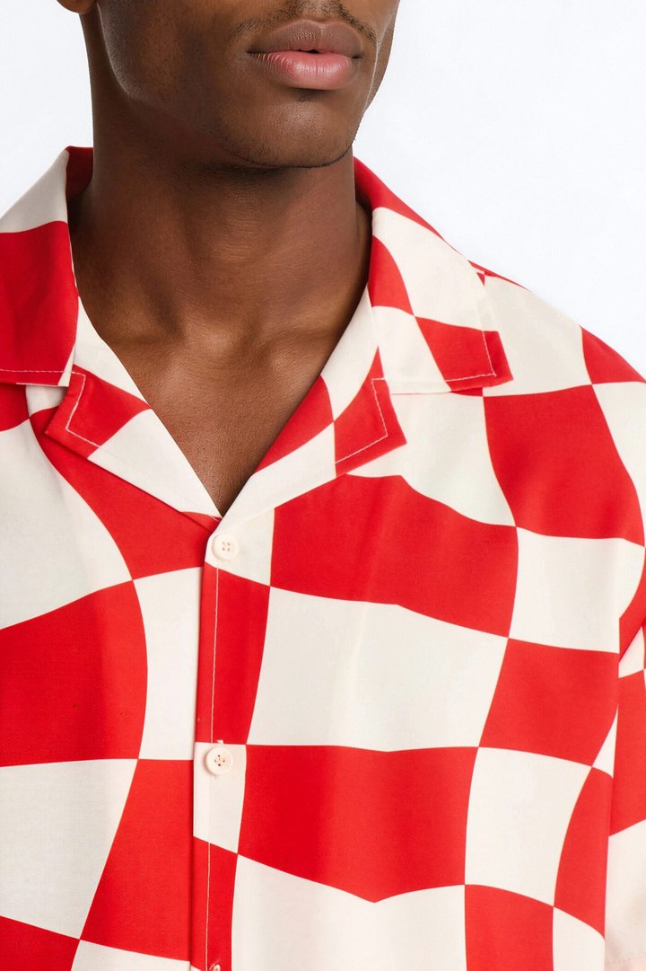 Apex Sector Checkered Cuban Collar Button Up - Red