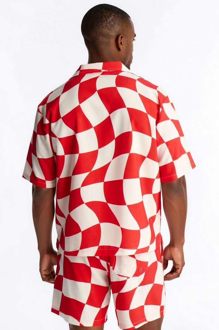Apex Sector Checkered Cuban Collar Button Up - Red